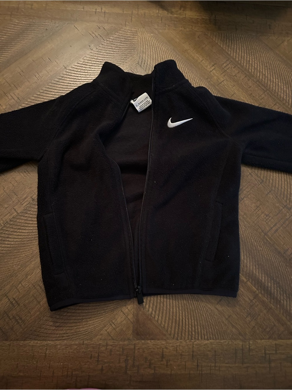 Nike Kids Black Full-Zip Fleece Jacket with White Swoosh